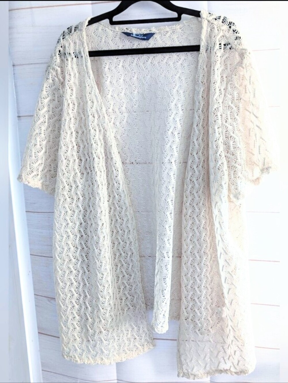 Penningtons Cream Crochet Open-Front Lace Kimono 👘 Bathing Suit Cover